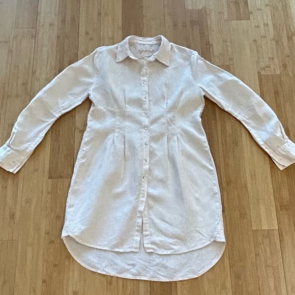 CLAUDIO MILANO Summer Linen Fitted Button Down Shirt Dress Light Peach Size M/L - Picture 3 of 12